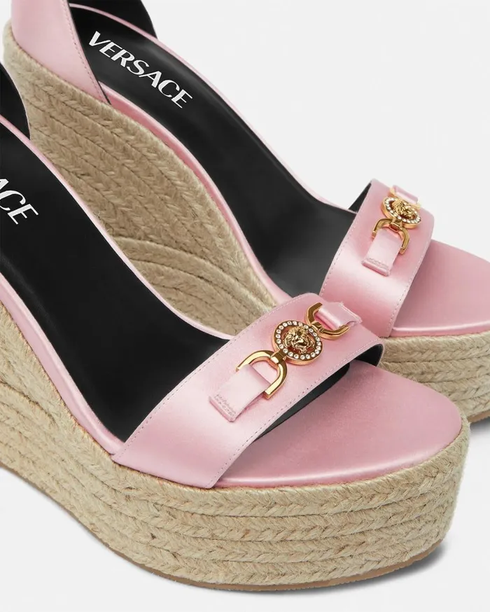Versace Sandals Medusa 03995 Satin Wedge Sandals 120 Mm Pink 8211 Women Versace Sandals Medusa 03995 Satin Wedge Sandals 120 Mm Pink 8211 Women