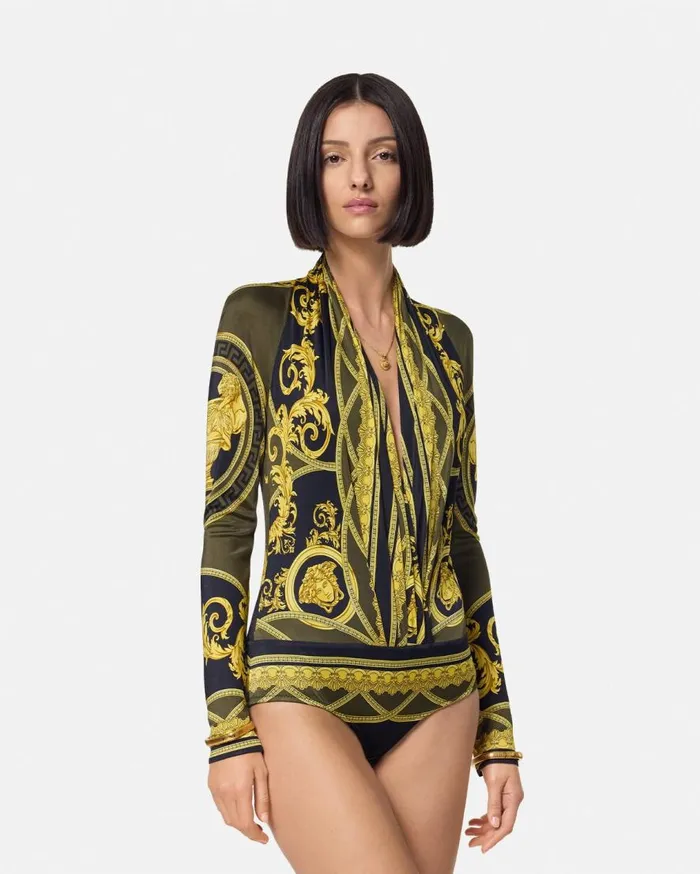 Versace Shirts and Tops La Coupe Des Dieux Draped Bodysuit Blackprint 8211 Women Versace Shirts and Tops La Coupe Des Dieux Draped Bodysuit Blackprint 8211 Women