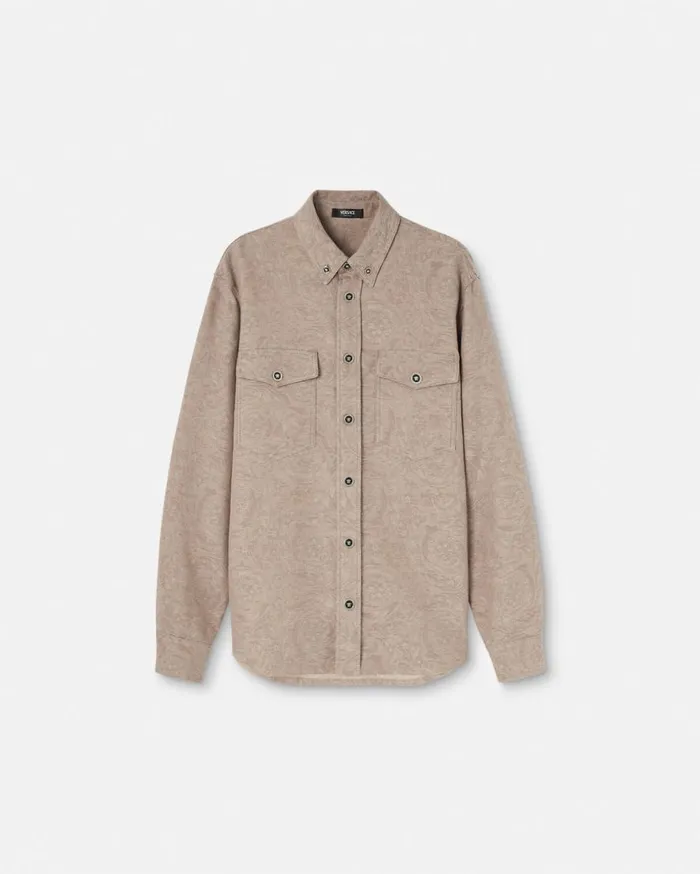 Versace Shirts Barocco Denim Overshirt Beige 8211 Men