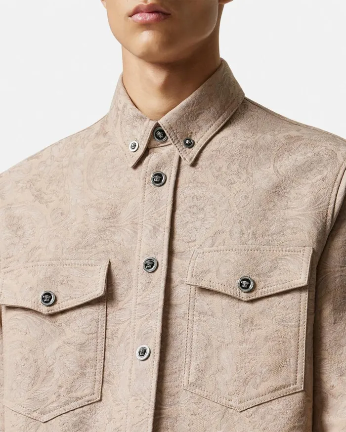 Versace Shirts Barocco Denim Overshirt Beige 8211 Men Versace Shirts Barocco Denim Overshirt Beige 8211 Men