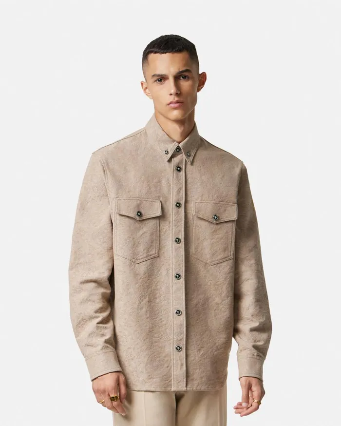Versace Shirts Barocco Denim Overshirt Beige 8211 Men Versace Shirts Barocco Denim Overshirt Beige 8211 Men
