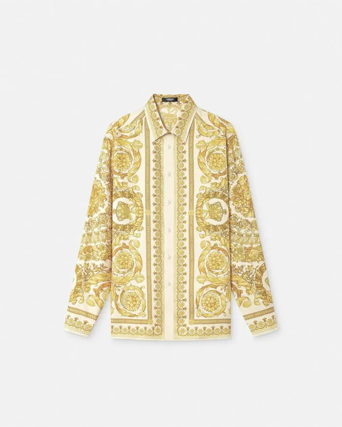 Versace Shirts Barocco Silk Shirt Yellowprint 8211 Men
