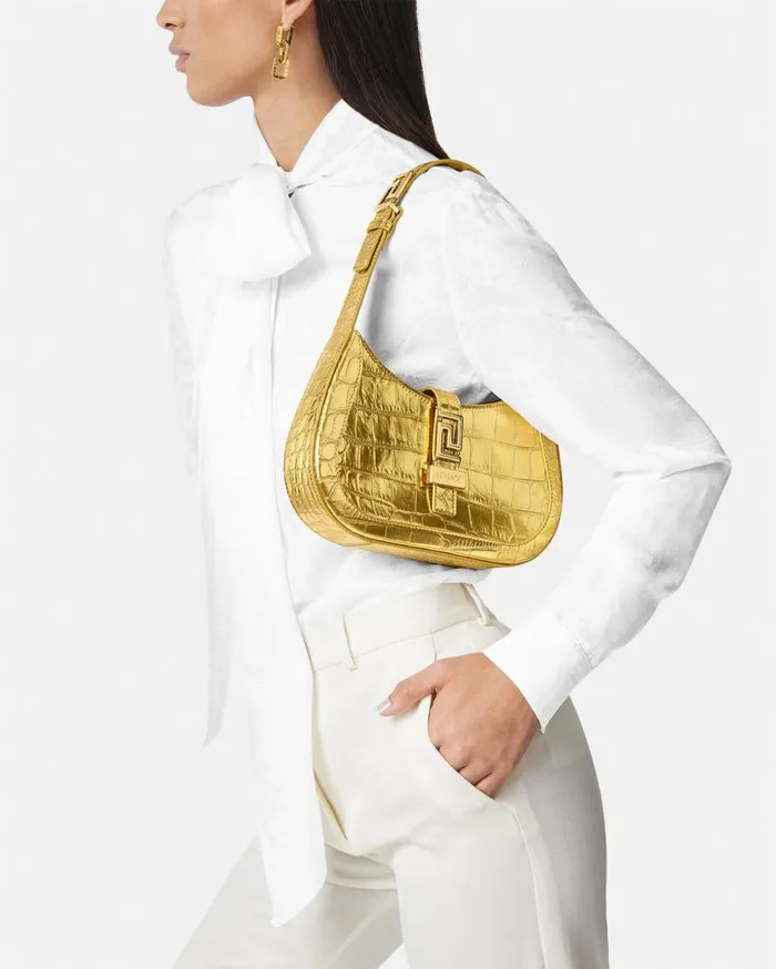 Versace Shoulder and Crossbody Greca Goddess Metallic Small Hobo Bag Gold 8211 Women Versace Shoulder and Crossbody Greca Goddess Metallic Small Hobo Bag Gold 8211 Women