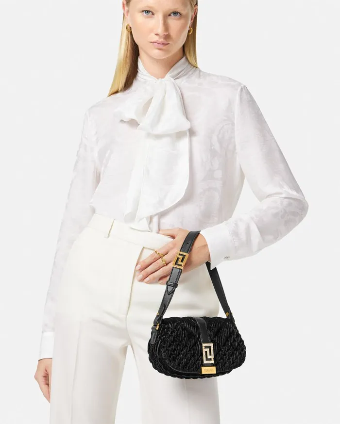 Versace Shoulder and Crossbody Greca Goddess Velvet Mini Bag Blackgold 8211 Women Versace Shoulder and Crossbody Greca Goddess Velvet Mini Bag Blackgold 8211 Women