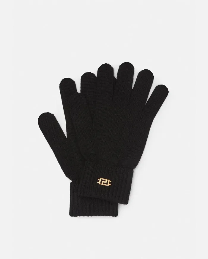 Versace Soft Accessories Greca Knit Gloves Black 8211 Women