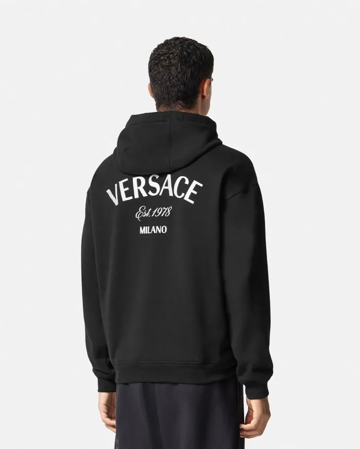 Versace Sweatshirts Versace Milano Stamp Hoodie Black 8211 Men