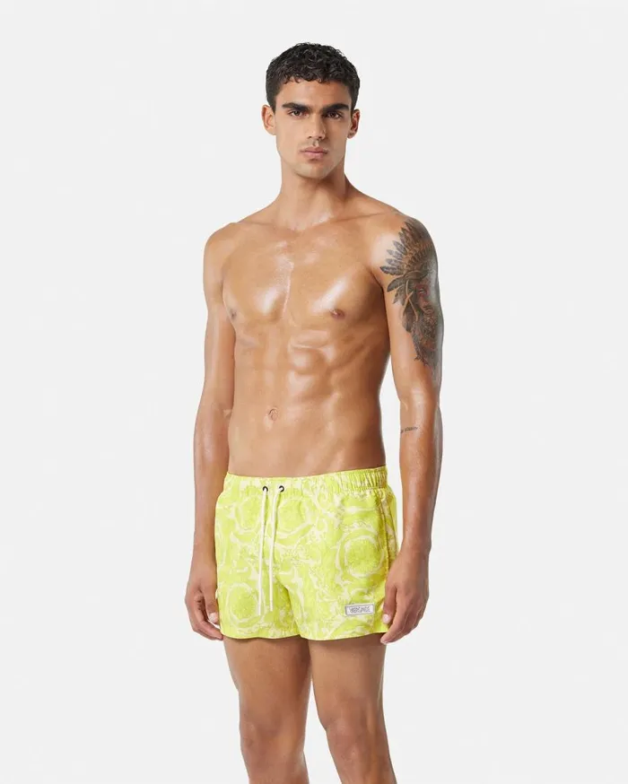 Versace Swimwear Barocco Swim Shorts Yellowprint 8211 Men Versace Swimwear Barocco Swim Shorts Yellowprint 8211 Men
