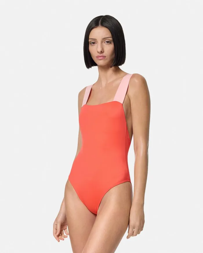 Versace Swimwear Greca Border OnePiece Swimsuit Coral 8211 Women