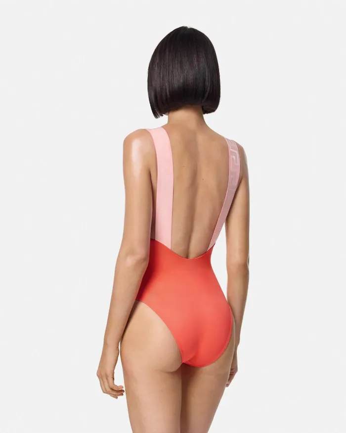Versace Swimwear Greca Border OnePiece Swimsuit Coral 8211 Women