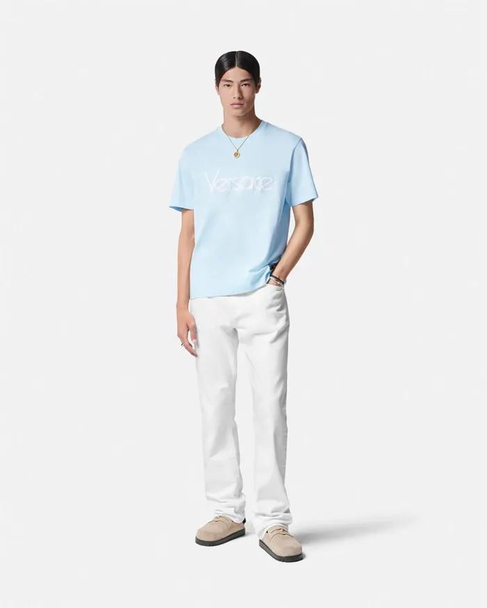 Versace TShirts and Polos 1978 ReEdition Logo TShirt Light Blue 8211 Men Versace TShirts and Polos 1978 ReEdition Logo TShirt Light Blue 8211 Men