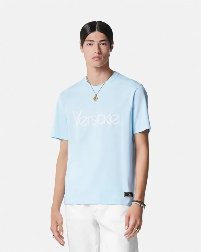 Versace TShirts and Polos 1978 ReEdition Logo TShirt Light Blue 8211 Men Versace TShirts and Polos 1978 ReEdition Logo TShirt Light Blue 8211 Men
