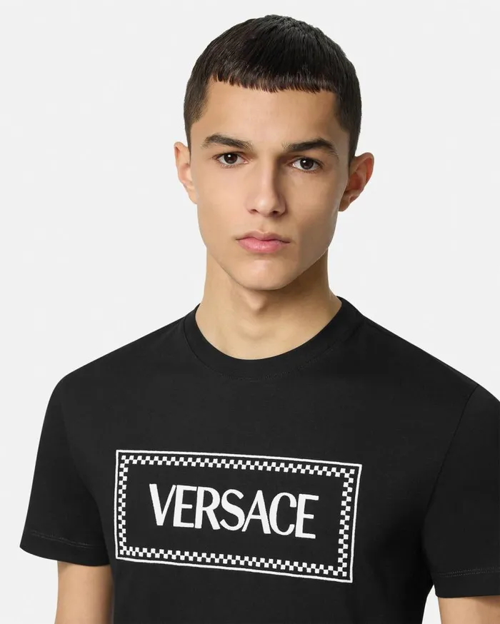 Versace TShirts and Polos Embroidered Logo TShirt Black 8211 Men Versace TShirts and Polos Embroidered Logo TShirt Black 8211 Men