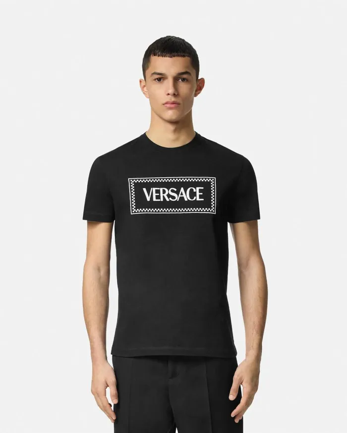 Versace TShirts and Polos Embroidered Logo TShirt Black 8211 Men Versace TShirts and Polos Embroidered Logo TShirt Black 8211 Men