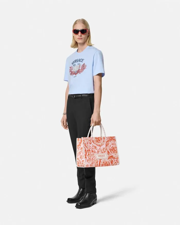 Versace TShirts and Polos Embroidered University Coral TShirt Light Blue 8211 Men Versace TShirts and Polos Embroidered University Coral TShirt Light Blue 8211 Men