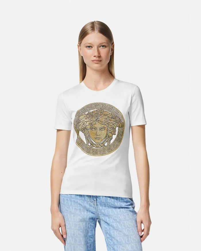 Versace TShirts and Sweatshirts Crystal La Medusa TShirt Whiteprint 8211 Women Versace TShirts and Sweatshirts Crystal La Medusa TShirt Whiteprint 8211 Women