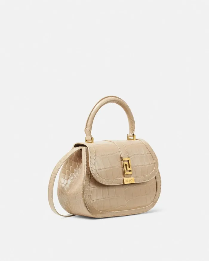 Versace Top Handle CrocEffect Greca Goddess Top Handle Bag Beige 8211 Women Versace Top Handle CrocEffect Greca Goddess Top Handle Bag Beige 8211 Women