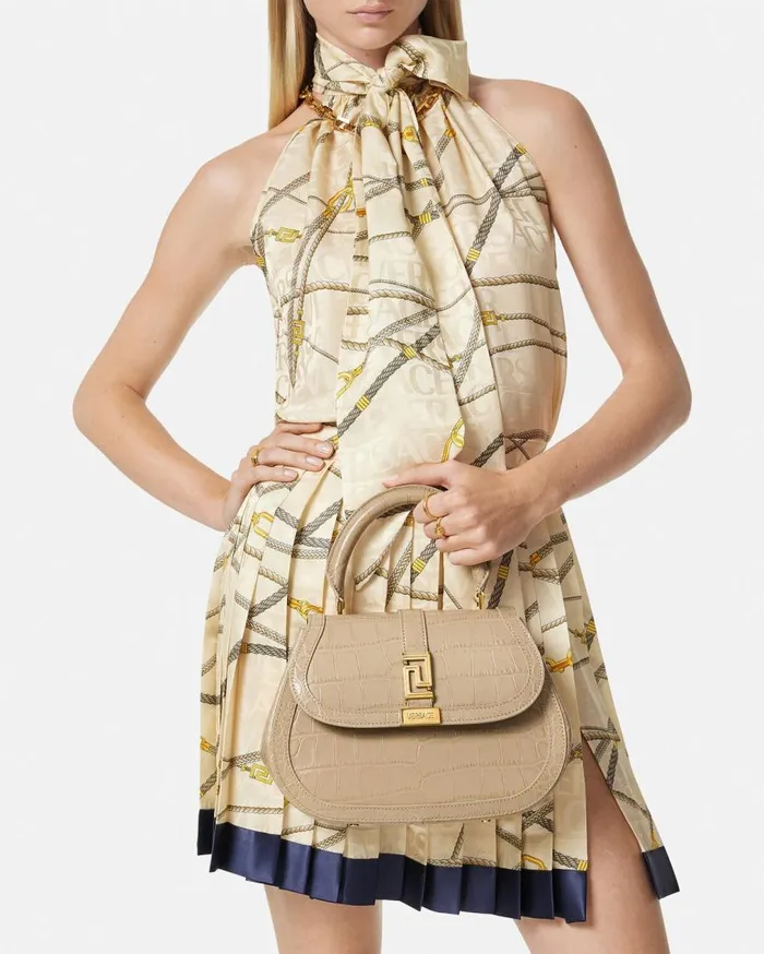 Versace Top Handle CrocEffect Greca Goddess Top Handle Bag Beige 8211 Women Versace Top Handle CrocEffect Greca Goddess Top Handle Bag Beige 8211 Women
