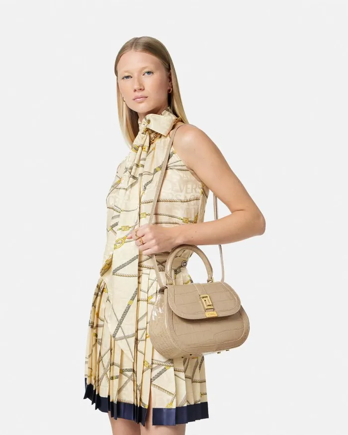 Versace Top Handle CrocEffect Greca Goddess Top Handle Bag Beige 8211 Women Versace Top Handle CrocEffect Greca Goddess Top Handle Bag Beige 8211 Women