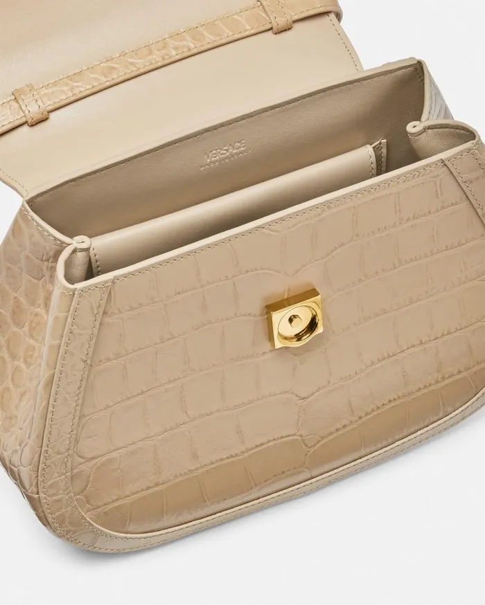 Versace Top Handle CrocEffect Greca Goddess Top Handle Bag Beige 8211 Women Versace Top Handle CrocEffect Greca Goddess Top Handle Bag Beige 8211 Women