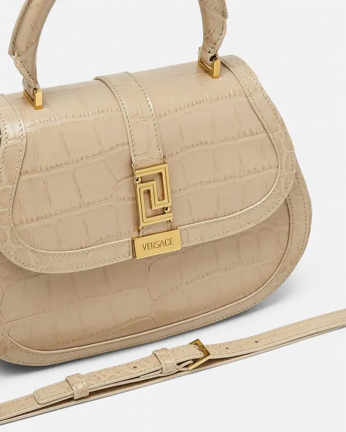 Versace Top Handle CrocEffect Greca Goddess Top Handle Bag Beige 8211 Women Versace Top Handle CrocEffect Greca Goddess Top Handle Bag Beige 8211 Women
