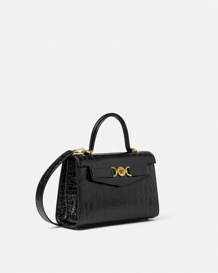 Versace Top Handle CrocEffect Medusa 03995 Handbag Blackgold 8211 Women Versace Top Handle CrocEffect Medusa 03995 Handbag Blackgold 8211 Women