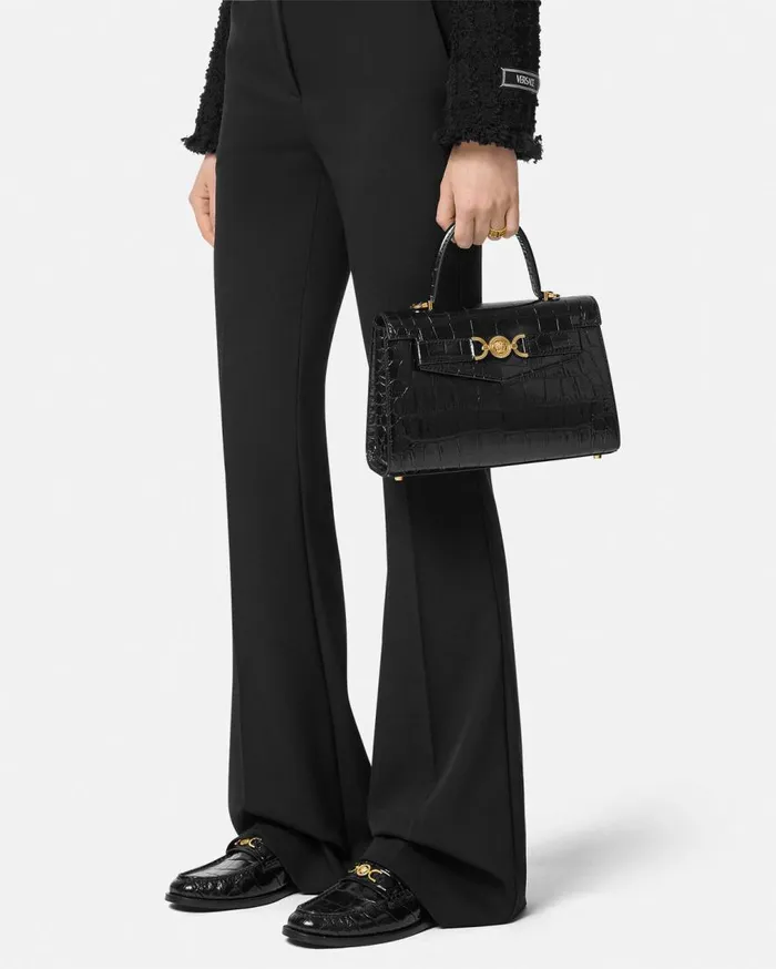Versace Top Handle CrocEffect Medusa 03995 Handbag Blackgold 8211 Women Versace Top Handle CrocEffect Medusa 03995 Handbag Blackgold 8211 Women
