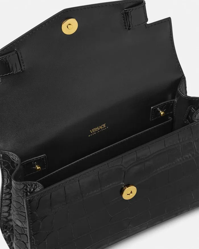 Versace Top Handle CrocEffect Medusa 03995 Handbag Blackgold 8211 Women Versace Top Handle CrocEffect Medusa 03995 Handbag Blackgold 8211 Women