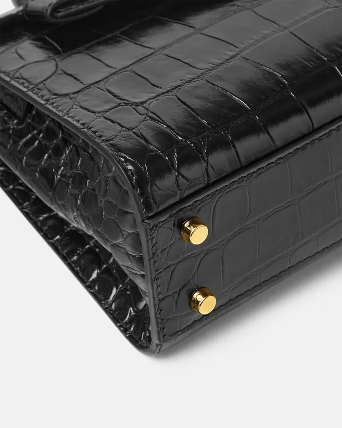 Versace Top Handle CrocEffect Medusa 03995 Handbag Blackgold 8211 Women Versace Top Handle CrocEffect Medusa 03995 Handbag Blackgold 8211 Women