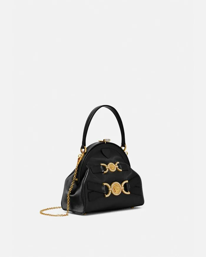 Versace Top Handle Crystal Medusa 03995 Satin Handbag Blackgold 8211 Women