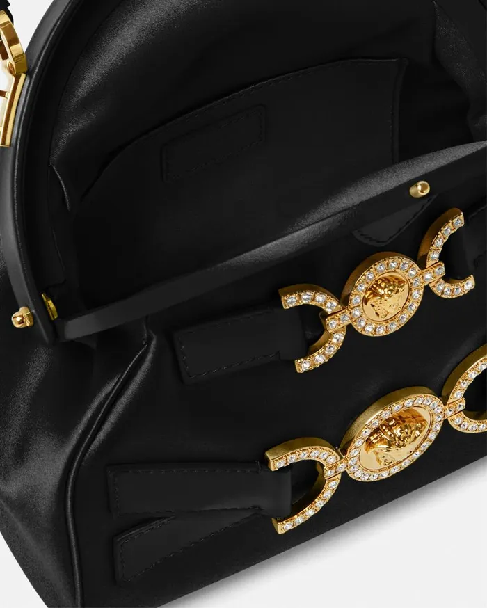 Versace Top Handle Crystal Medusa 03995 Satin Handbag Blackgold 8211 Women