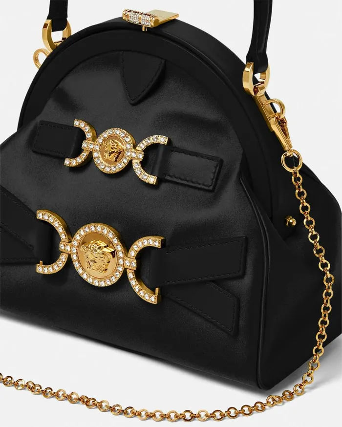 Versace Top Handle Crystal Medusa 03995 Satin Handbag Blackgold 8211 Women