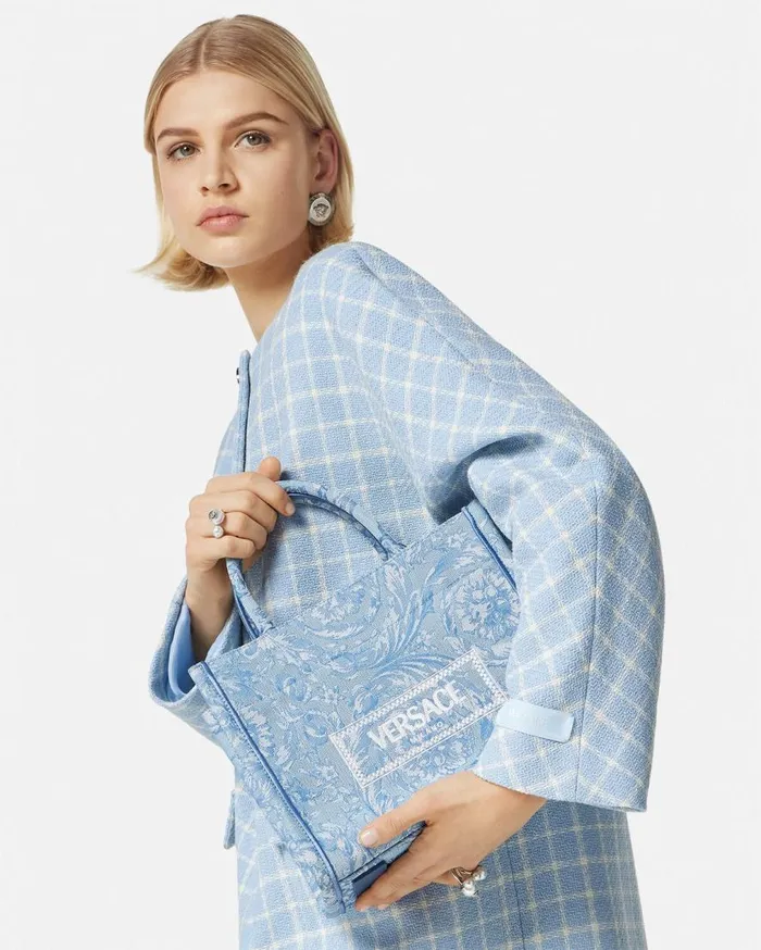 Versace Totes Barocco Athena Small Tote Bag Light Blue 8211 Women Versace Totes Barocco Athena Small Tote Bag Light Blue 8211 Women