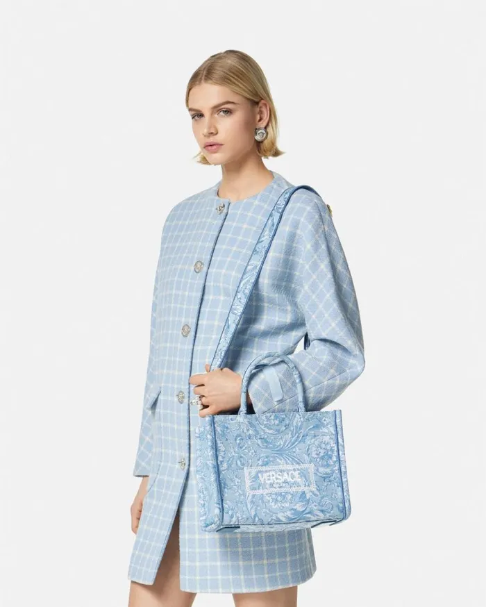 Versace Totes Barocco Athena Small Tote Bag Light Blue 8211 Women Versace Totes Barocco Athena Small Tote Bag Light Blue 8211 Women