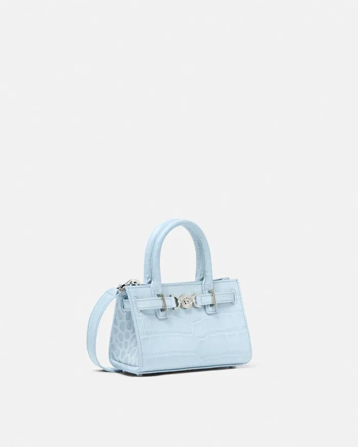 Versace Totes CrocEffect Medusa 03995 Mini Tote Bag Light Blue 8211 Women Versace Totes CrocEffect Medusa 03995 Mini Tote Bag Light Blue 8211 Women