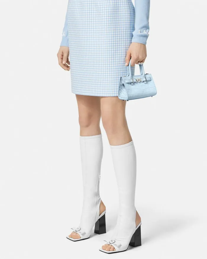 Versace Totes CrocEffect Medusa 03995 Mini Tote Bag Light Blue 8211 Women Versace Totes CrocEffect Medusa 03995 Mini Tote Bag Light Blue 8211 Women