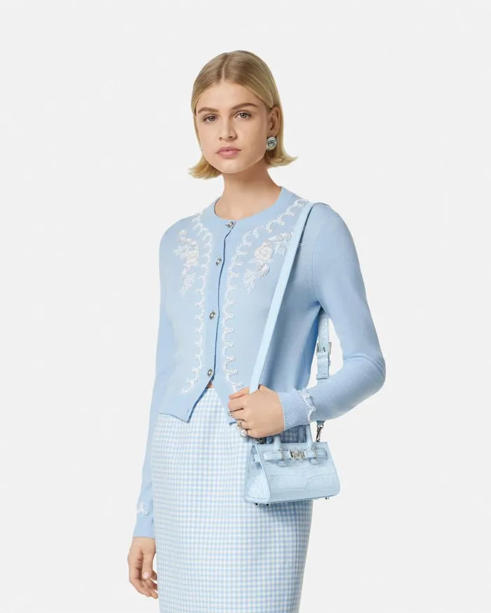 Versace Totes CrocEffect Medusa 03995 Mini Tote Bag Light Blue 8211 Women Versace Totes CrocEffect Medusa 03995 Mini Tote Bag Light Blue 8211 Women