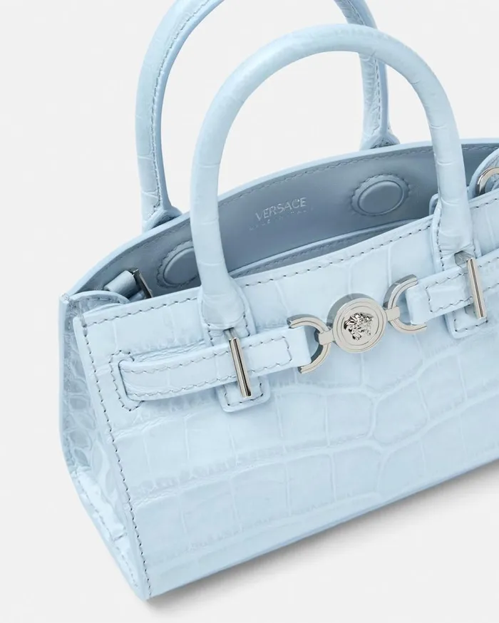 Versace Totes CrocEffect Medusa 03995 Mini Tote Bag Light Blue 8211 Women Versace Totes CrocEffect Medusa 03995 Mini Tote Bag Light Blue 8211 Women