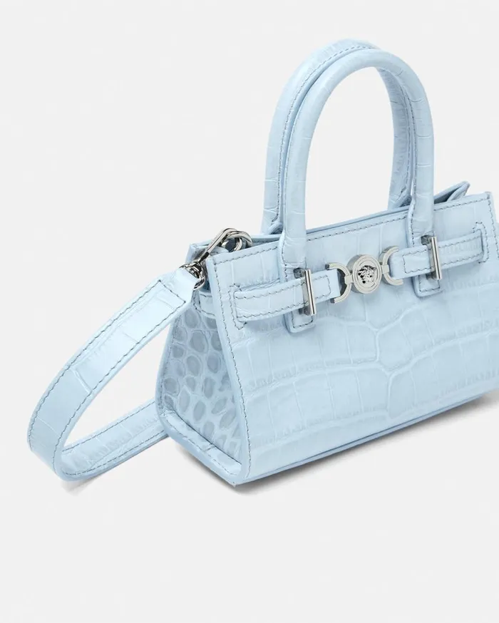 Versace Totes CrocEffect Medusa 03995 Mini Tote Bag Light Blue 8211 Women Versace Totes CrocEffect Medusa 03995 Mini Tote Bag Light Blue 8211 Women