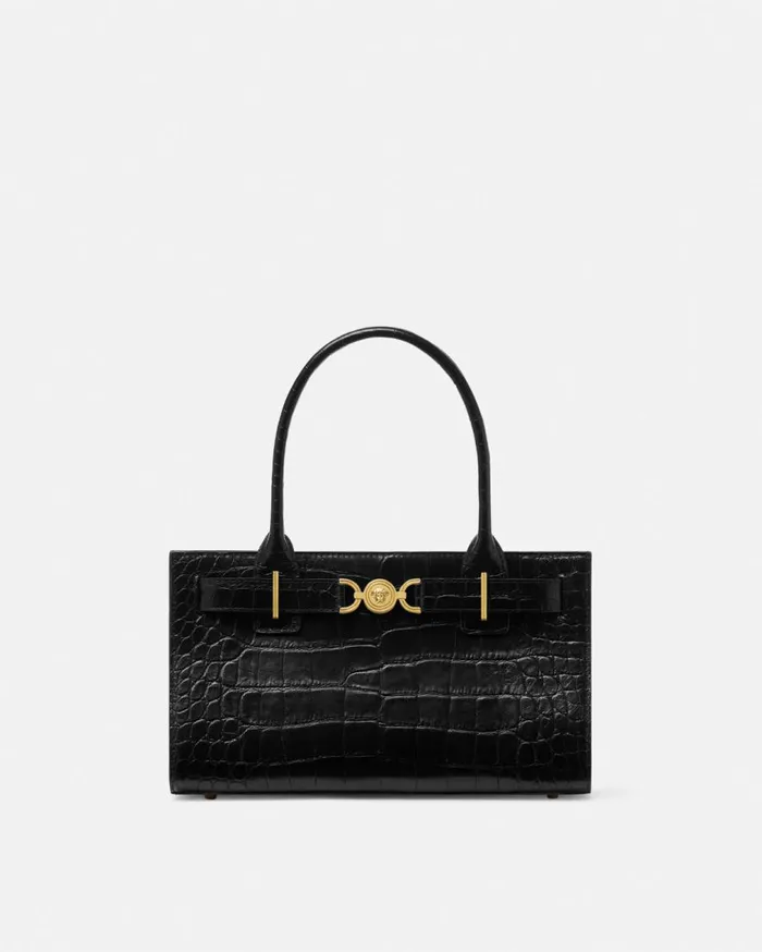 Versace Totes CrocEffect Medusa 03995 Tote Bag Blackgold 8211 Women