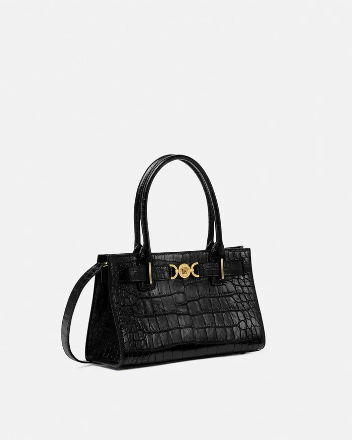 Versace Totes CrocEffect Medusa 03995 Tote Bag Blackgold 8211 Women Versace Totes CrocEffect Medusa 03995 Tote Bag Blackgold 8211 Women