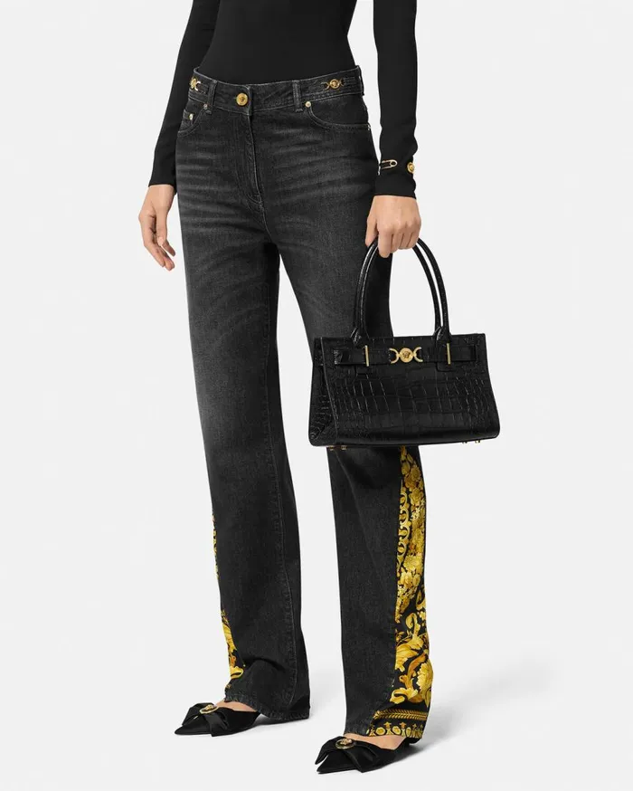 Versace Totes CrocEffect Medusa 03995 Tote Bag Blackgold 8211 Women Versace Totes CrocEffect Medusa 03995 Tote Bag Blackgold 8211 Women