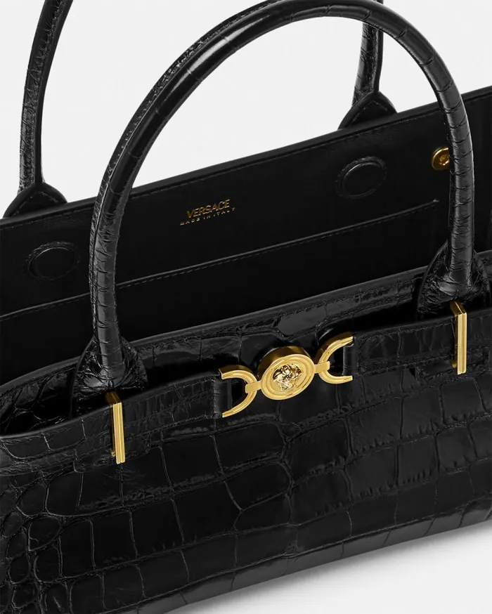 Versace Totes CrocEffect Medusa 03995 Tote Bag Blackgold 8211 Women Versace Totes CrocEffect Medusa 03995 Tote Bag Blackgold 8211 Women
