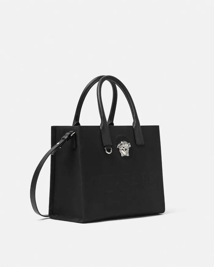 Versace Totes La Medusa Canvas Small Tote Bag Blacksilver 8211 Women Versace Totes La Medusa Canvas Small Tote Bag Blacksilver 8211 Women