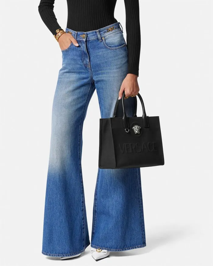 Versace Totes La Medusa Canvas Small Tote Bag Blacksilver 8211 Women Versace Totes La Medusa Canvas Small Tote Bag Blacksilver 8211 Women