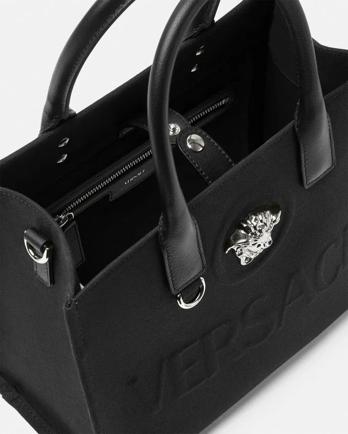 Versace Totes La Medusa Canvas Small Tote Bag Blacksilver 8211 Women Versace Totes La Medusa Canvas Small Tote Bag Blacksilver 8211 Women