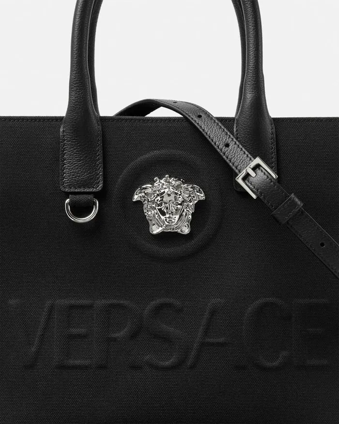 Versace Totes La Medusa Canvas Small Tote Bag Blacksilver 8211 Women Versace Totes La Medusa Canvas Small Tote Bag Blacksilver 8211 Women