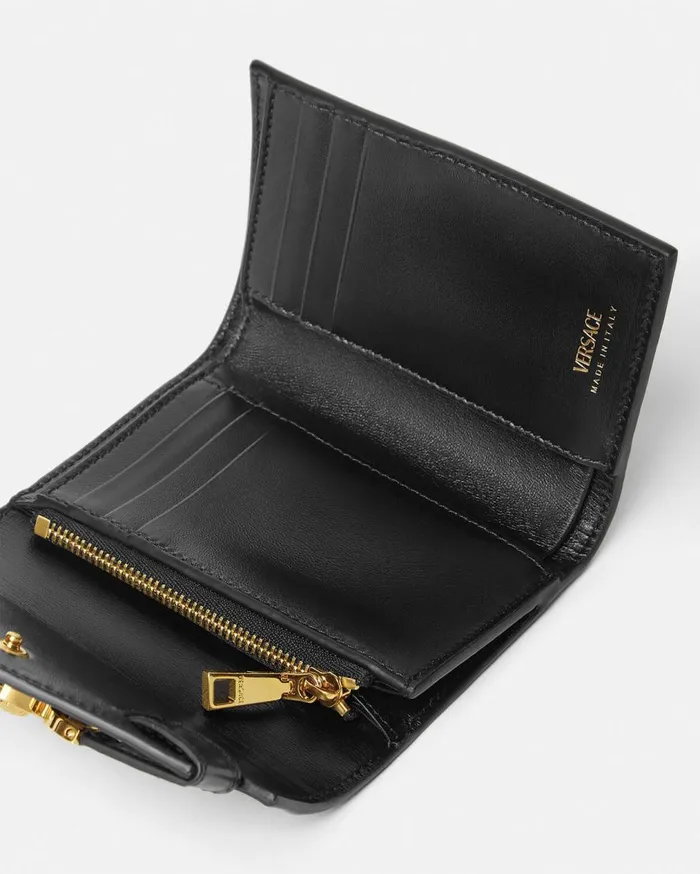 Versace Wallets CrocEffect Medusa 03995 Trifold Wallet Blackgold 8211 Women Versace Wallets CrocEffect Medusa 03995 Trifold Wallet Blackgold 8211 Women