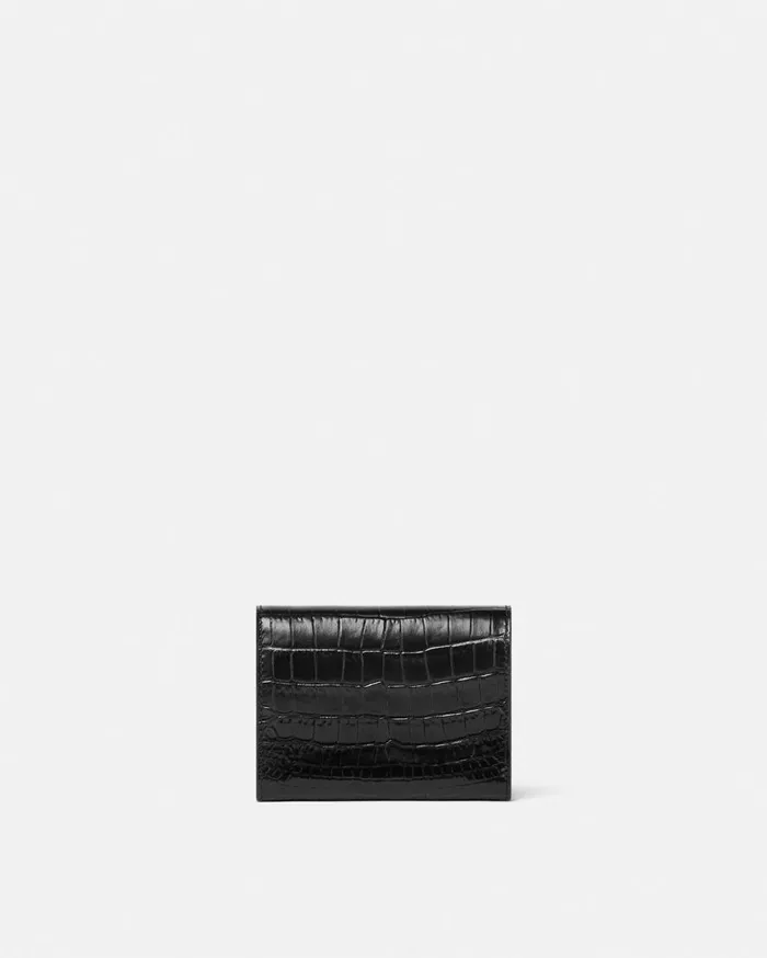 Versace Wallets CrocEffect Medusa 03995 Trifold Wallet Blackgold 8211 Women Versace Wallets CrocEffect Medusa 03995 Trifold Wallet Blackgold 8211 Women