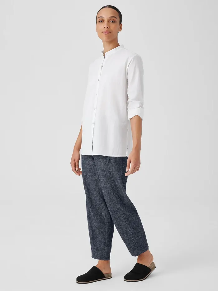 Washed Organic Cotton Poplin Band Collar Shirt White Women Eileen Fisher Tops and Tees