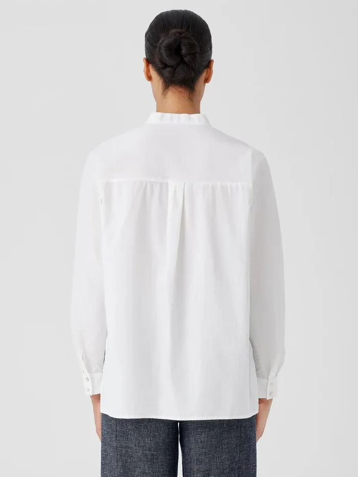 Washed Organic Cotton Poplin Band Collar Shirt White Women Eileen Fisher Tops and Tees